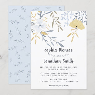 Yellow and Blue Floral Branches Wedding Invitation