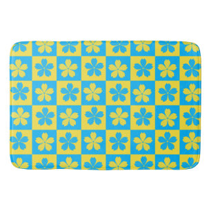 Yellow and blue floral chequered Board Bath Mat