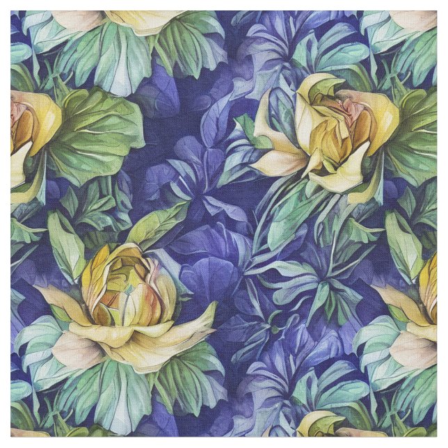 Yellow and Blue Floral Fabric (Close Up)