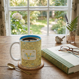Yellow and blue floral paisley personalised Two-Tone coffee mug