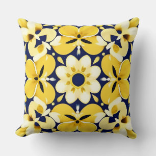 Yellow and Blue Floral Pattern Cushion
