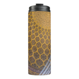 Yellow and blue floral textile thermal tumbler