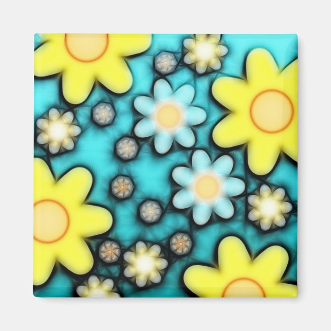 Yellow and Blue Flower Power Art Magnet (Front)