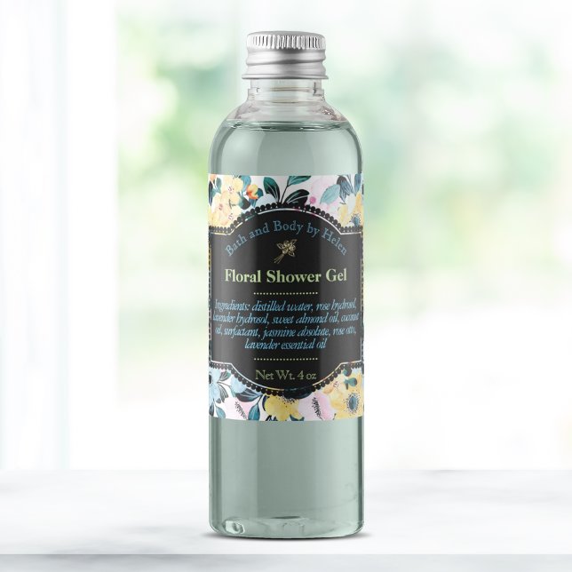 Yellow and blue flowers bath and body care label (Creator Uploaded)