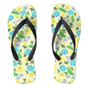 yellow and blue flowers flip flops