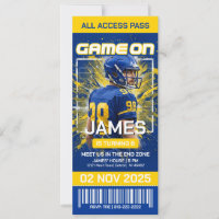 Yellow and Blue Football Ticket Birthday Invite