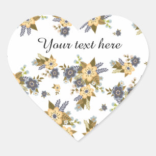 Yellow and Blue Garden Floral Heart Sticker