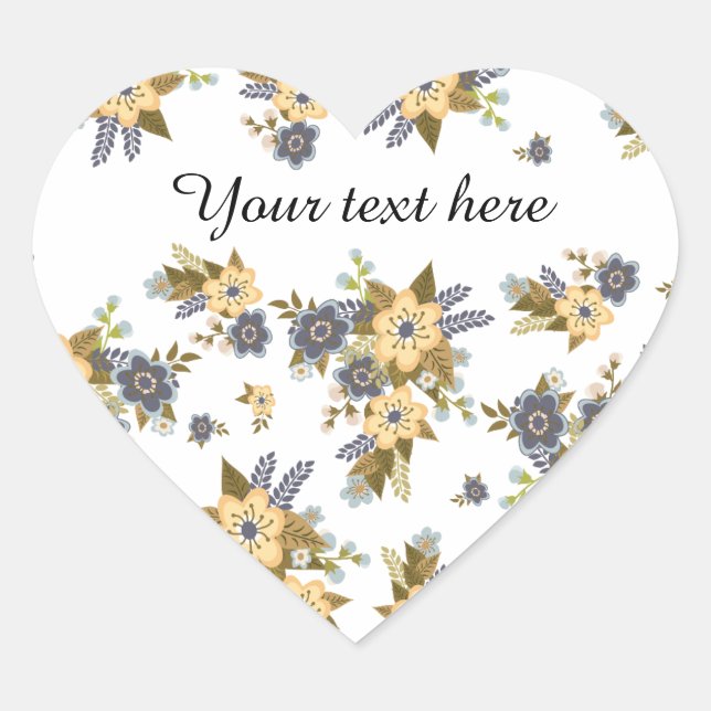 Yellow and Blue Garden Floral Heart Sticker (Front)