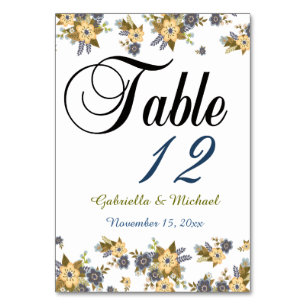 Yellow and Blue Garden Floral Table Number