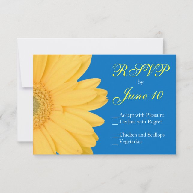 Yellow and Blue Gerber Daisy Wedding RSVPs RSVP Card (Front)