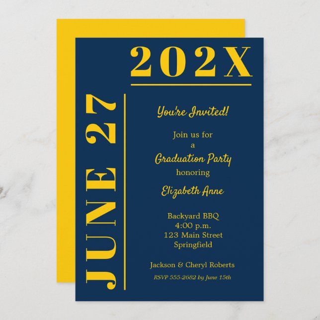 Yellow and Blue Graduation Party Invitation (Front/Back)