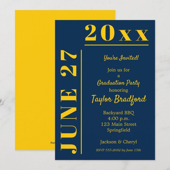 Yellow and Blue Graduation Party Invitations (Front/Back)
