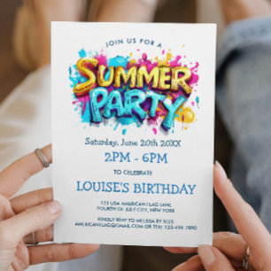 Yellow and Blue Graffiti Style Summer Party  Invitation