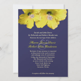Yellow And Blue Hibiscus Wedding Invitation