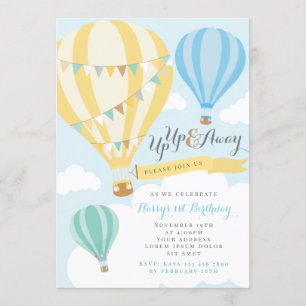 Yellow and Blue Hot Air Balloon Birthday Invitatio Invitation