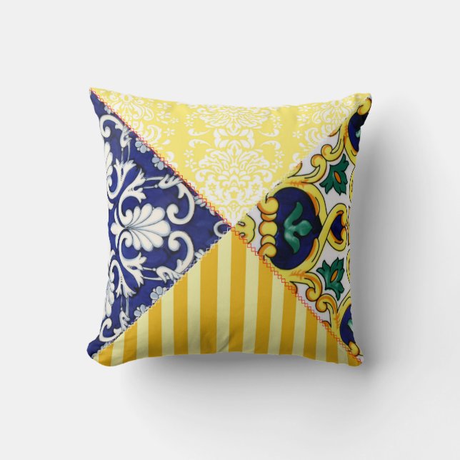 Yellow and Blue Italian style Pillow (Front)