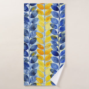 Yellow and Blue Leaves Bath Towel