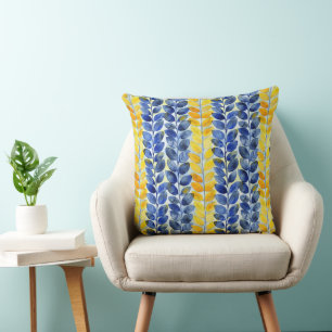 Yellow and Blue Leaves Cushion