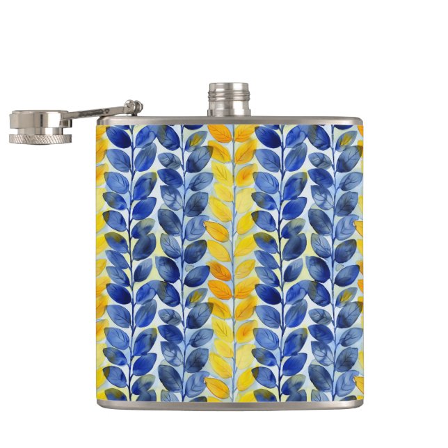 Yellow and Blue Leaves Hip Flask (Opened)