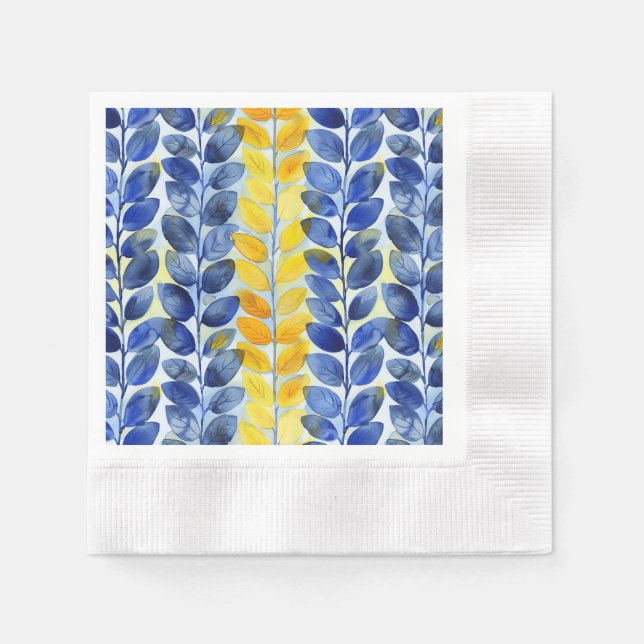 Yellow and Blue Leaves Napkin (Front)