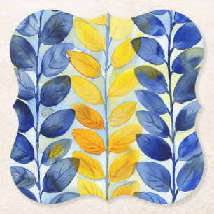 Yellow and Blue Leaves Paper Coaster