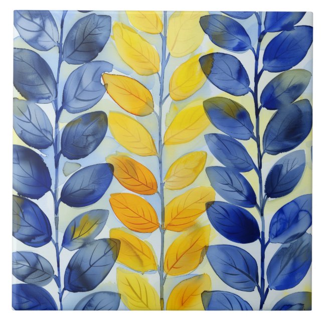 Yellow and Blue Leaves Tile (Front)