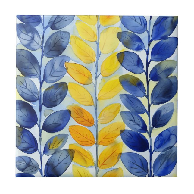 Yellow and Blue Leaves Tile (Front)