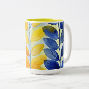 Yellow and Blue Leaves Two-Tone Coffee Mug