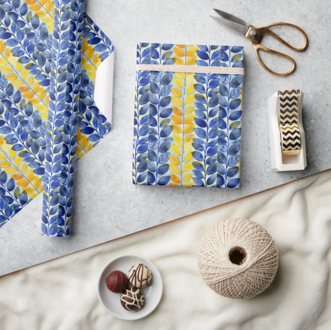 Yellow and Blue Leaves Wrapping Paper (Crafts)
