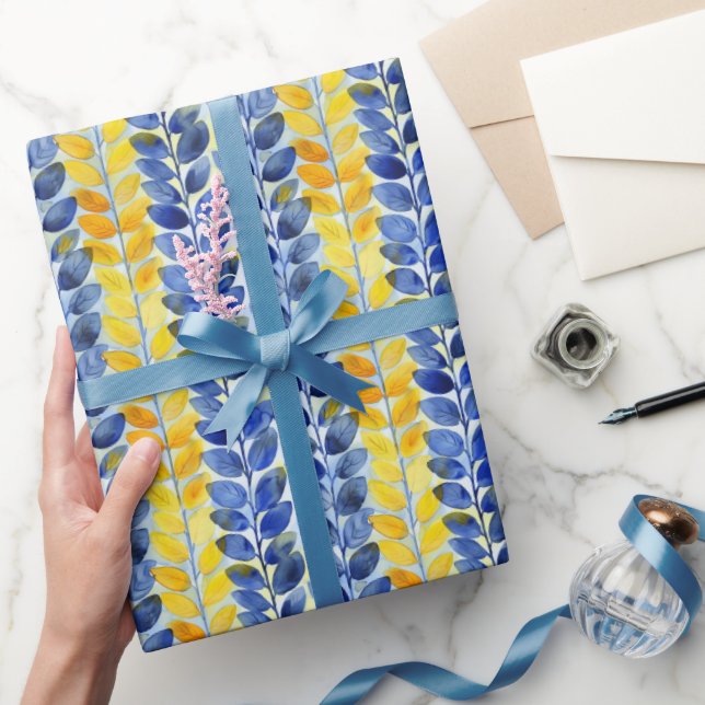 Yellow and Blue Leaves Wrapping Paper (Gifting)