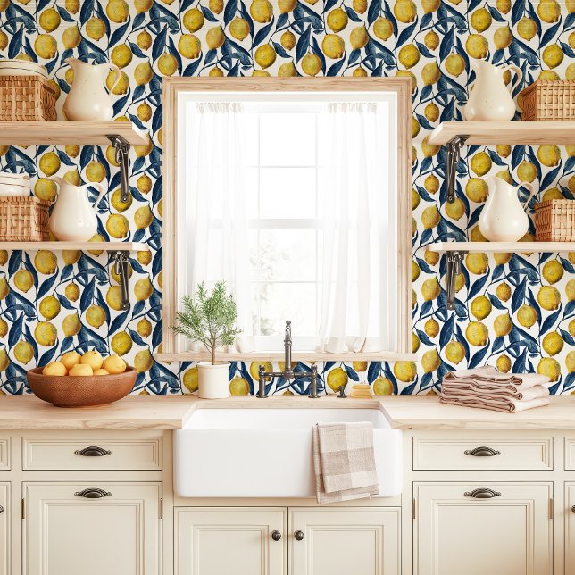 Yellow and Blue Mediterranean Lemons Wallpaper (Creator Uploaded)