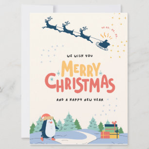 Yellow and Blue Modern Minimalist Merry Christmas Holiday Card