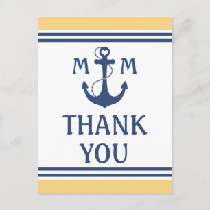 Yellow and Blue Nautical Thank You Postcard