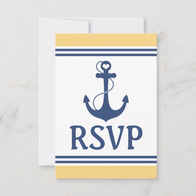 Yellow and Blue Nautical Wedding RSVP (Front)