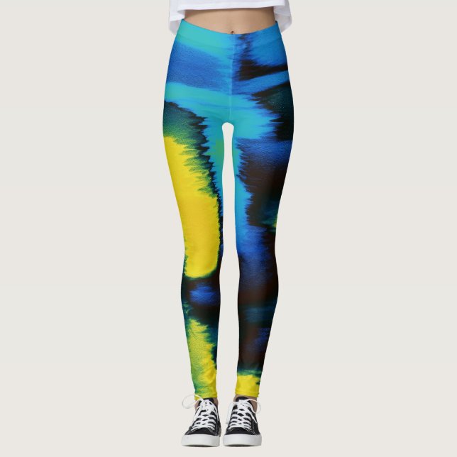 Yellow and Blue Paint Splatter Leggings (Front)