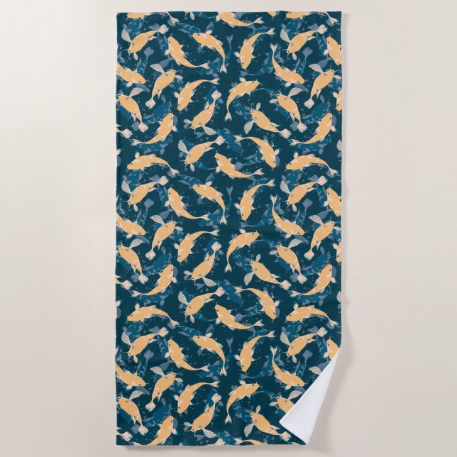 Yellow and Blue Pattern - Koi Fish Beach Towel (Front)