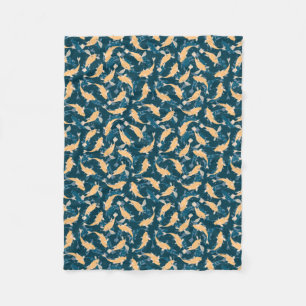 Yellow and Blue Pattern - Koi Fish Fleece Blanket