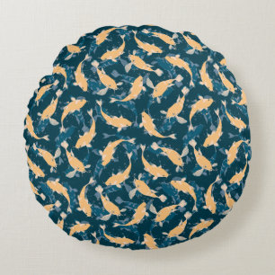 Yellow and Blue Pattern - Koi Fish Round Cushion