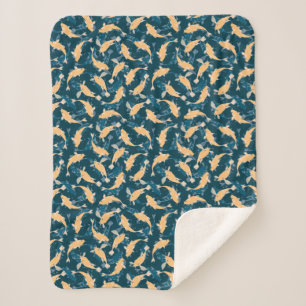 Yellow and Blue Pattern - Koi Fish Sherpa Blanket