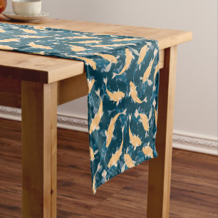 Yellow and Blue Pattern - Koi Fish Short Table Runner