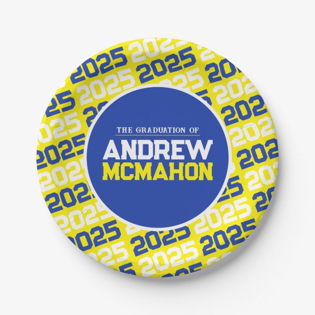 Yellow and Blue Personalised Graduation Paper Plate (Front)