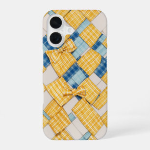 Yellow and Blue Plaid Basketweave Pattern iPhone 16 Case