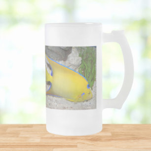 Yellow and Blue Queen Angelfish Frosted Glass Beer Mug
