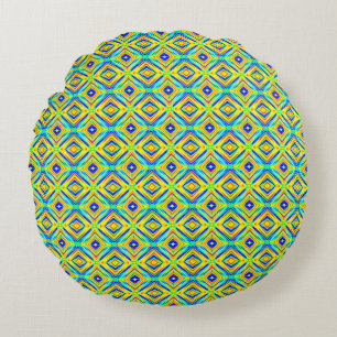 Yellow and Blue Round Cushion