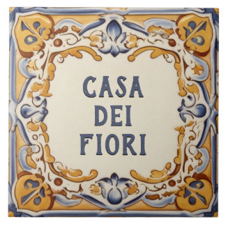 Yellow and Blue Spanish Design House Name Sign Tile
