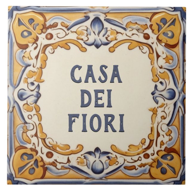 Yellow and Blue Spanish Design House Name Sign Tile (Front)