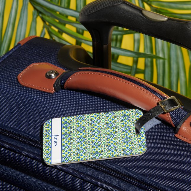 Yellow and Blue Spanish Tiles Luggage Tag (Front Insitu 3)