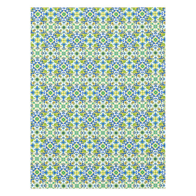 Yellow and Blue Spanish Tiles Tablecloth (Front)