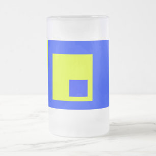 Yellow and blue squares frosted glass beer mug