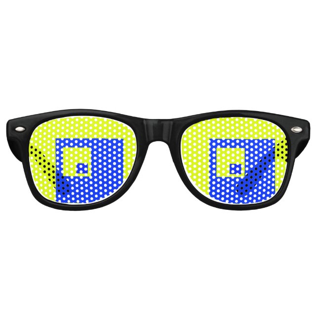 Yellow and blue squares retro sunglasses (Front)
